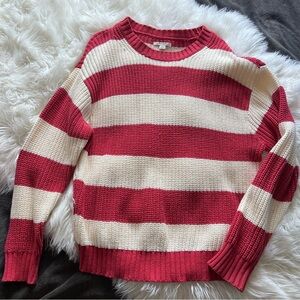 American Eagle Striped Red and Cream Sweater